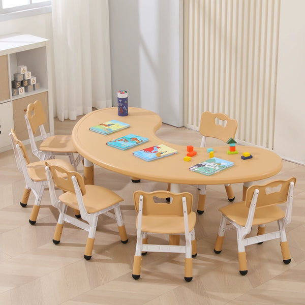 Heavy plastic children's early education kindergarten tables and chairs baby log color study table multifunctional lifting moon table BEJUSTSIMPLE