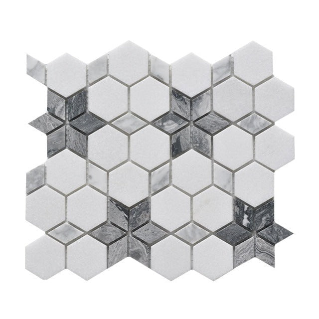 Simple light luxury White and Grey Flower marble mosaic backsplash tile - BEJUSTSIMPLE