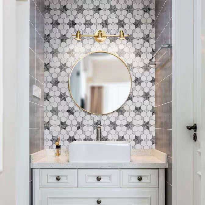 Simple light luxury White and Grey Flower marble mosaic backsplash tile - BEJUSTSIMPLE