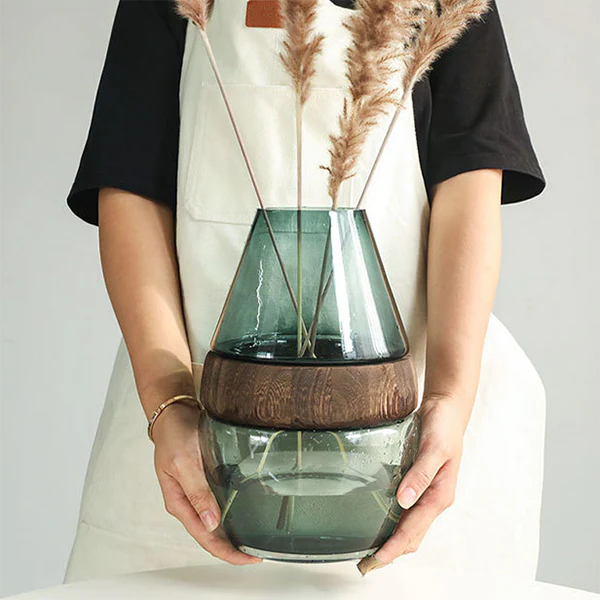 Nordic Light Luxury Transparent Log Wooden Glass Vase - BEJUSTSIMPLE