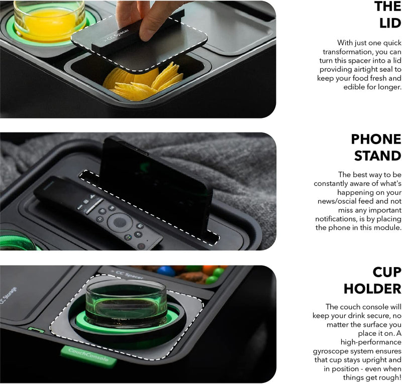 Multifunctional Cup Holder Tray with Armrest - Sofa Caddy for Drinks, Snacks, Phone Stand, and Remote Control Storage