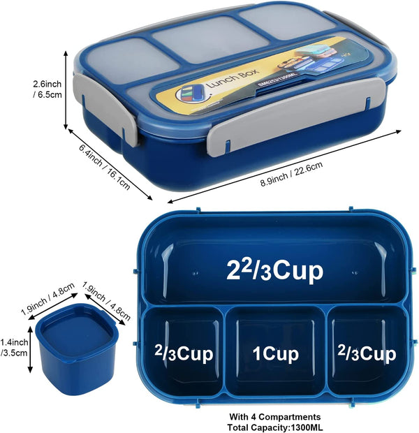 Blue Lunch Box  for Adults, Kids, and Students  with 4 Compartments 