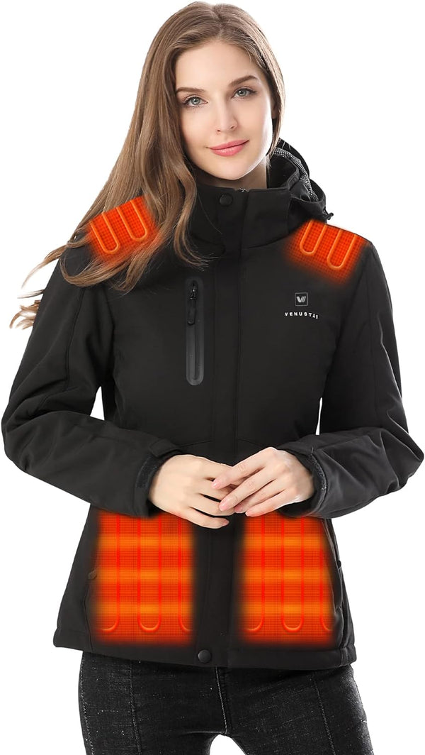 Winter Invincible Women'S Heated Jacket with Battery, Windproof Insulated Coat 