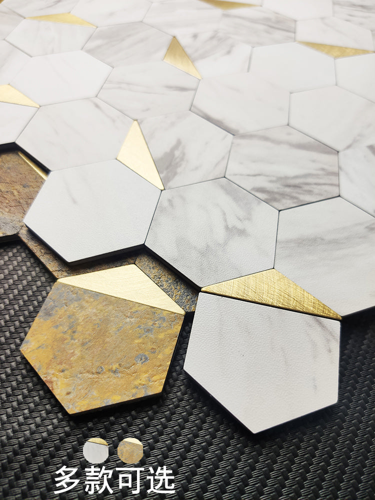 Hexagon Backsplash Marble with Gold Metal - BEJUSTSIMPLE