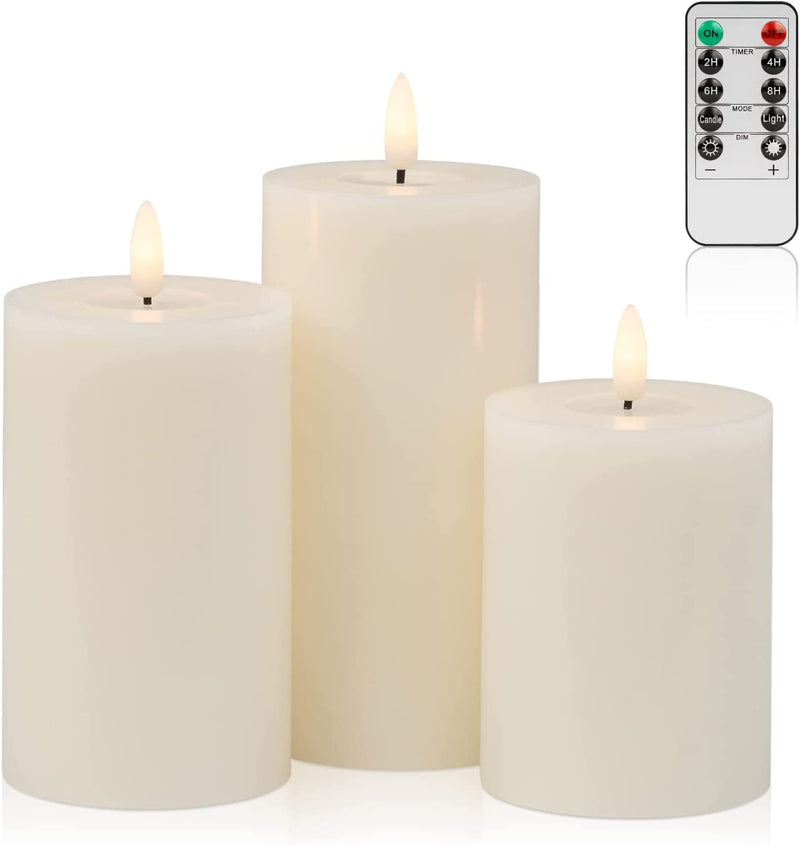 3-Pack Realistic Flickering Flameless LED Candles with Remote and Timer