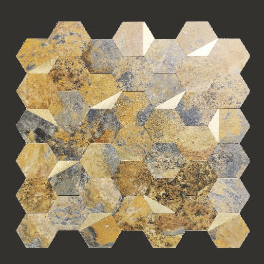 Hexagon Backsplash Marble with Gold Metal - BEJUSTSIMPLE