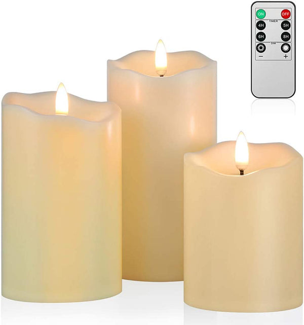 3-Pack Realistic Flickering Flameless LED Candles with Remote and Timer