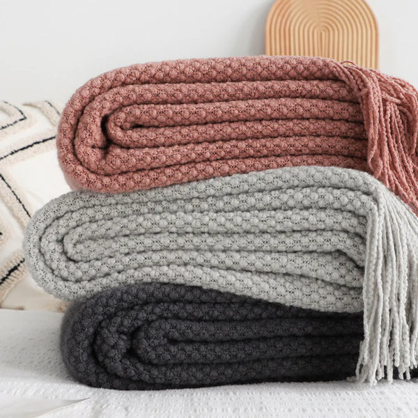 Morandi solid color knitted blanket homestay blanket - BEJUSTSIMPLE
