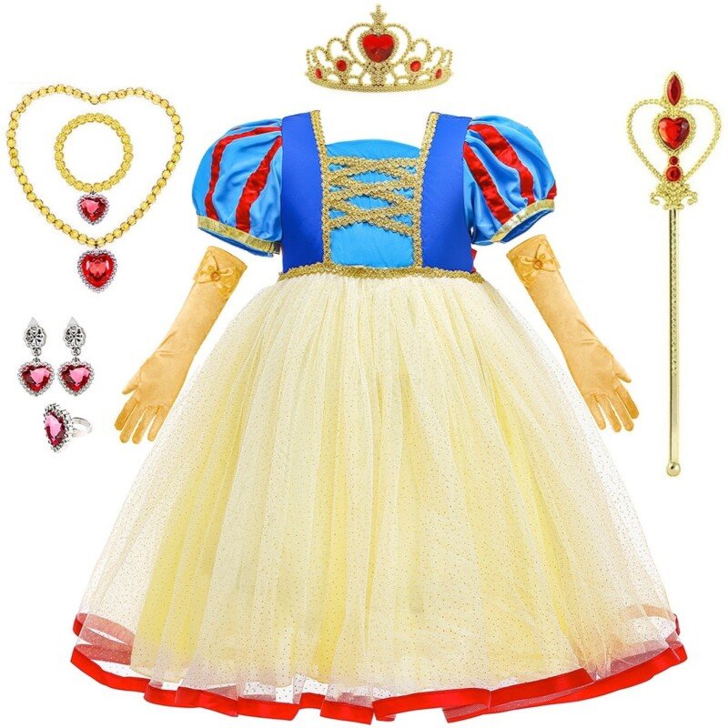 Girls Dress Costume, Princess Dress, Jewelry, Gloves, Crown & Princess Wand, For Christmas Evening Party Birthday, Kids Clothes - Image 13