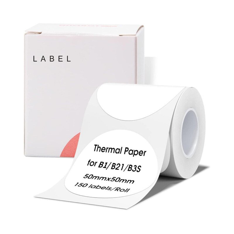 NIIMBOT Labels for B1/B21/B3S Label Printer, Thermal Labels 2'' x 2''(50x50mm), Waterproof, Oil-Proof Sticker Labels, 1 Roll of 150 Sticker Labels (Round Clear)