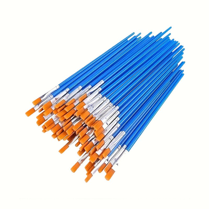 50pcs A Pack Of Nylon Hair Pointed Brush Flat Head Brush For Water Powder Watercolor Acrylic Paint Art Painting Small Brush Painting Brush Hook Line Line Doodle