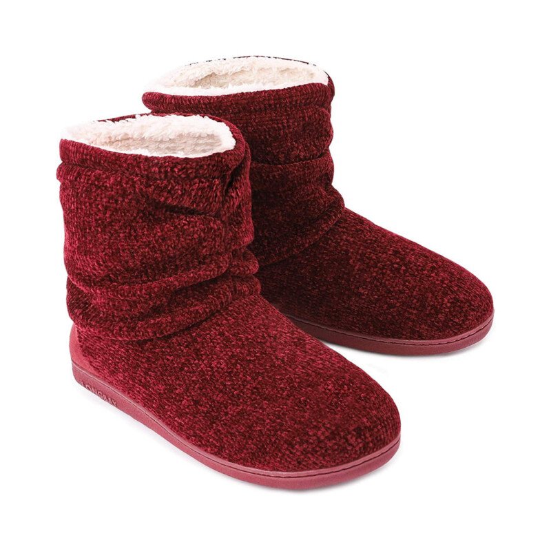 Winter Women's Chenille Knit Bootie Slippers Cute Plush Fleece Memory Foam