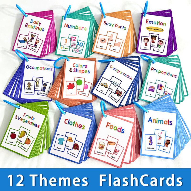 386 Montessori English Words Flashcards: Perfect Educational Toy For Kids In Kindergarten - 12 Themes! - Image 2