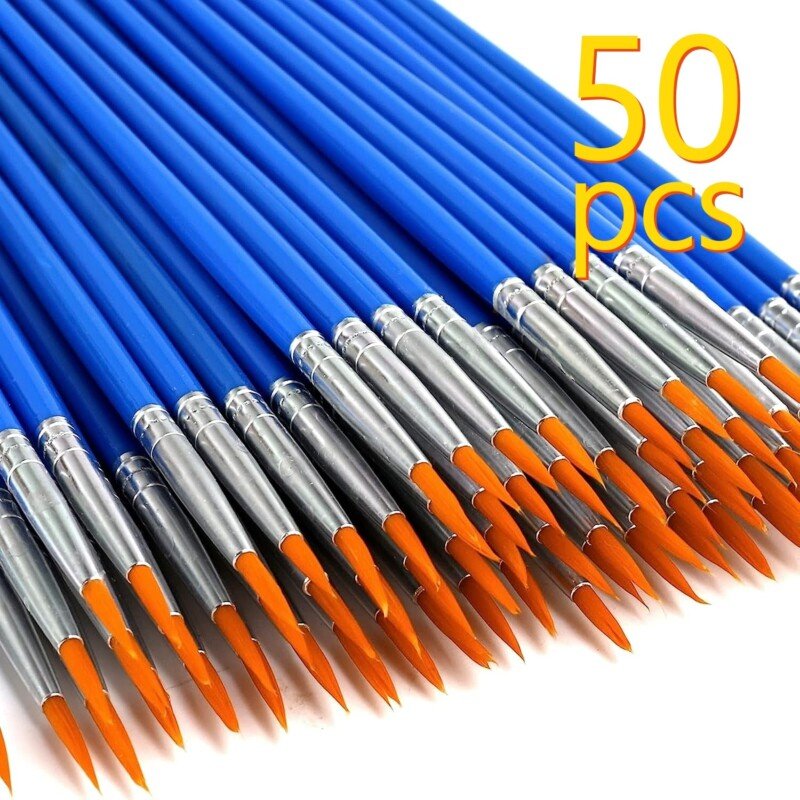 50pcs A Pack Of Nylon Hair Pointed Brush Flat Head Brush For Water Powder Watercolor Acrylic Paint Art Painting Small Brush Painting Brush Hook Line Line Doodle - Image 4