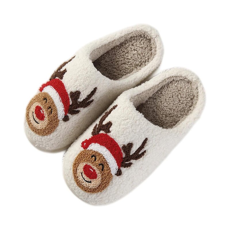 Christmas Fuzzy Warm Slippers Santa Reindeer Slippers