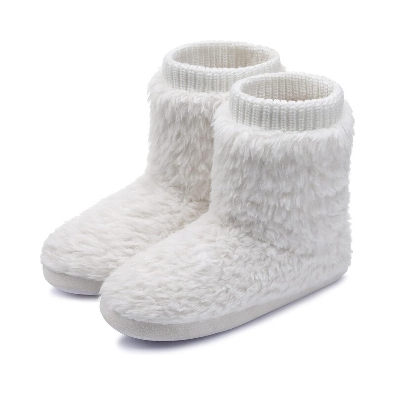 Faux Fleece Fuzzy Ankle Bootie Slippers with Anti-Slip Sole Warm Outdoor Indoor Slippers