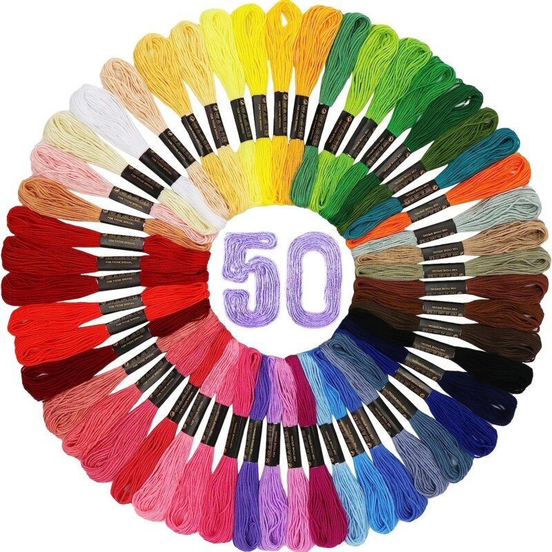 50pcs Friendship Bracelet String 50 Skeins Rainbow Color Embroidery Floss Cross Stitch Embroidery Thread Cotton Friendship Bracelet Thread Floss Bracelet Yarn, Craft Floss - Image 2