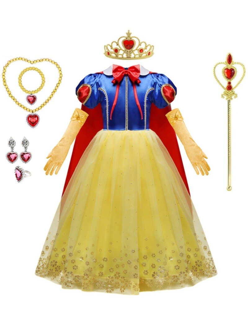 9pcs Girls Snow Princess Dress Costume, With Accessories Jewelry, Gloves, Crown & Princess Wand Outfits For Christmas Evening Party Birthday, Kids Clothes - Image 3