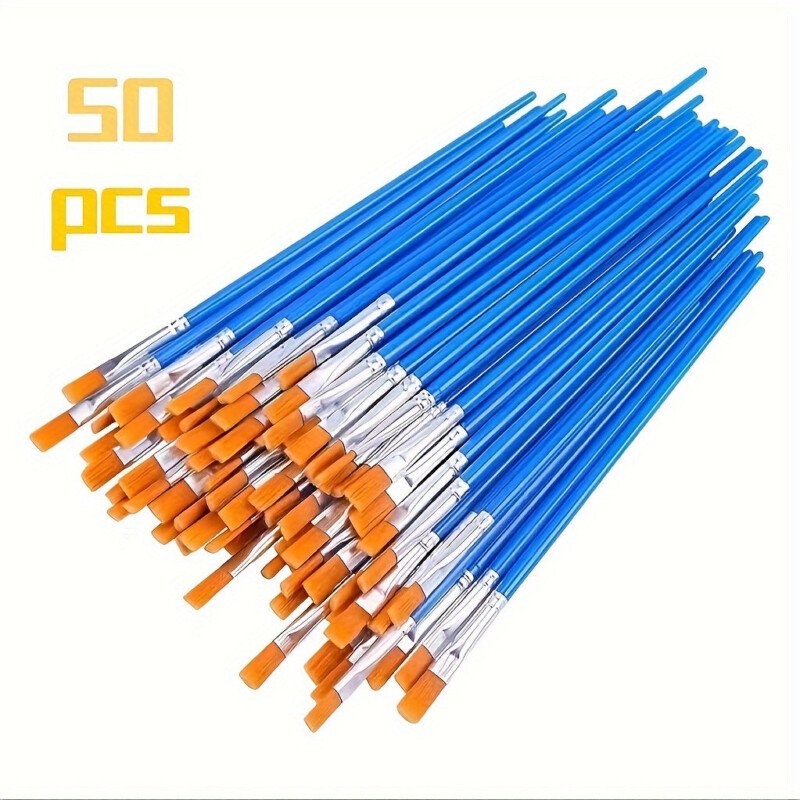 50pcs A Pack Of Nylon Hair Pointed Brush Flat Head Brush For Water Powder Watercolor Acrylic Paint Art Painting Small Brush Painting Brush Hook Line Line Doodle - Image 11