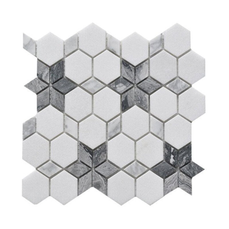 Simple light luxury White and Grey Flower marble mosaic backsplash tile