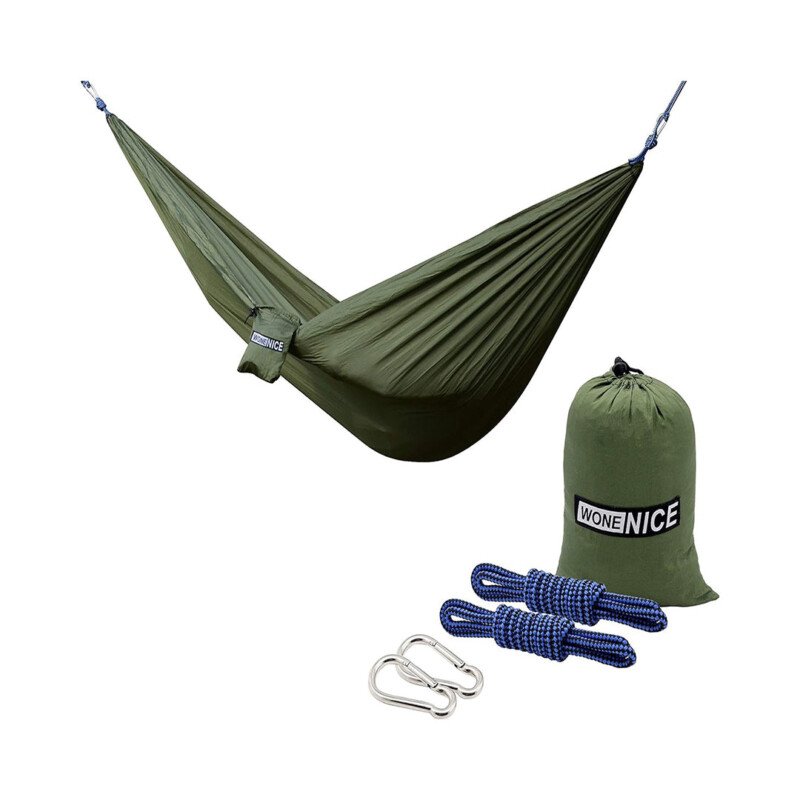 WoneNice Camping Hammock - Portable Lightweight Double Nylon Hammock, Best Parachute Hammock with 2 x Hanging Straps for Backpacking, Camping, Travel, Beach, Yard and Garden