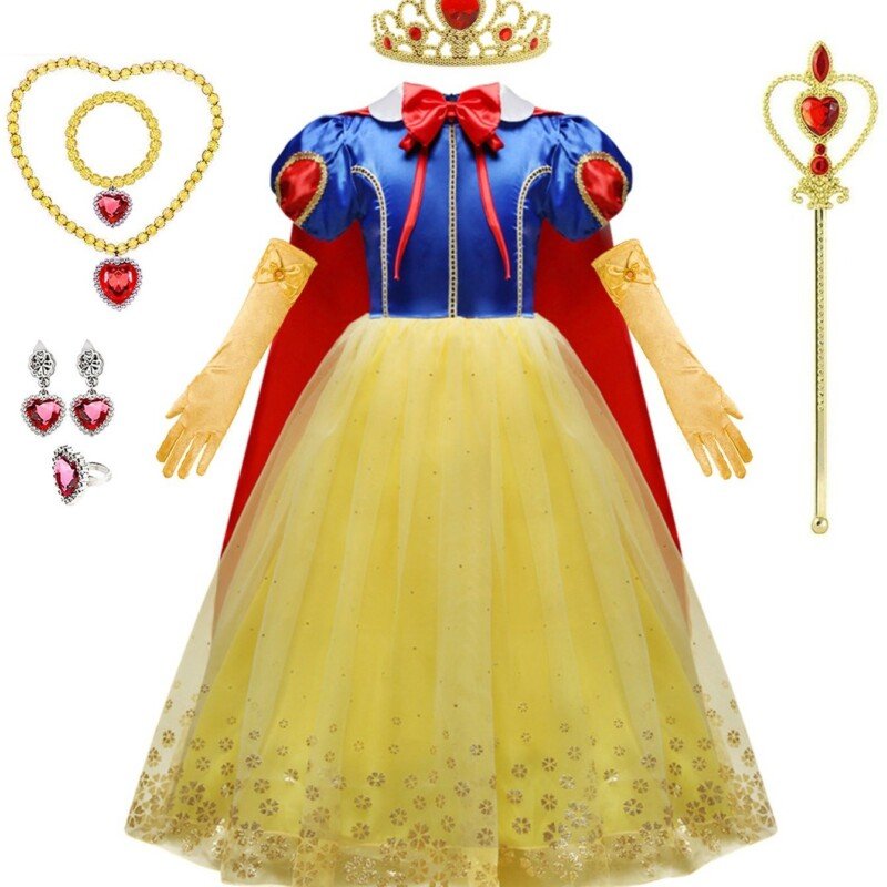 9pcs Girls Snow Princess Dress Costume, With Accessories Jewelry, Gloves, Crown & Princess Wand Outfits For Christmas Evening Party Birthday, Kids Clothes - Image 13