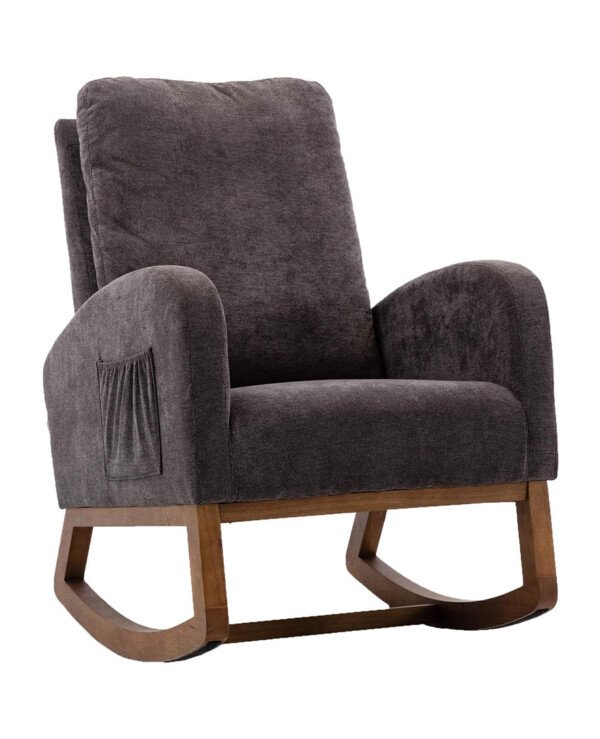 Dolonm Rocking Chair Mid-Century Modern Nursery Rocking Armchair Upholstered Tall Back Accent Glider Rocker for Living Room (Dark Gray) chinaatoday