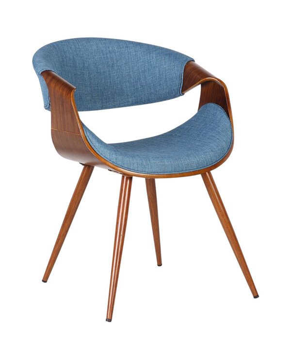 Armen Living Butterfly Mid Century Modern Upholstered Fabric Wood Dining Accent Chair for Kitchen Table Desk Vanity, 21D x 22W x 29H in, Blue/Walnut chinaatoday