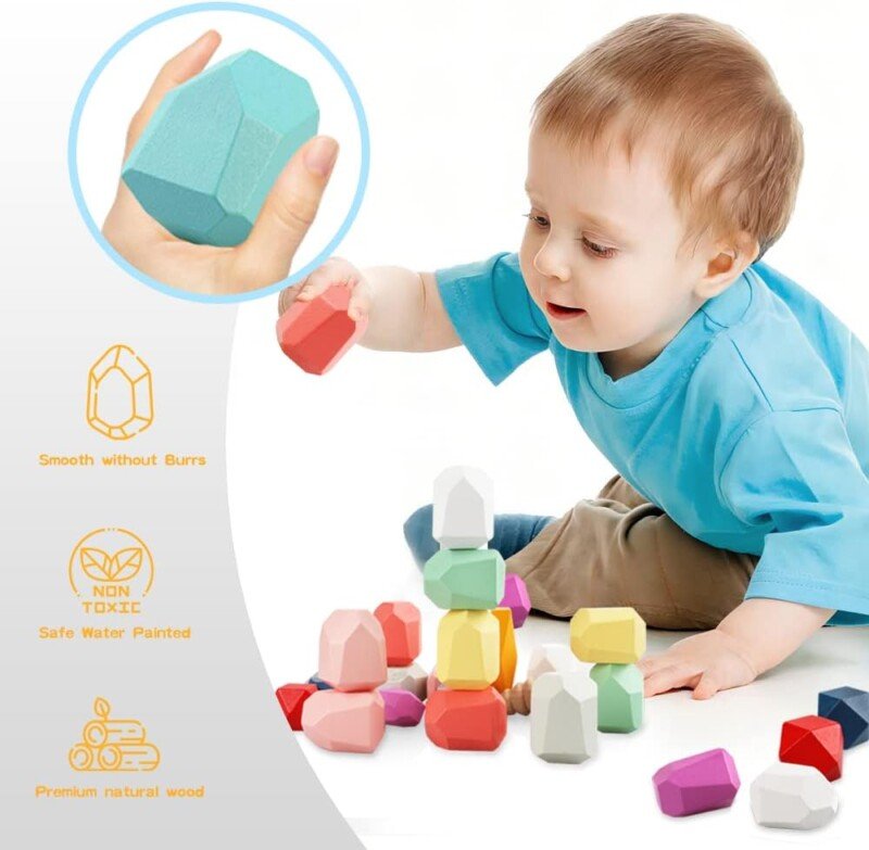 48PCS Wooden Stacking Building Blocks Montessori Toys for 1 2 3 4 5 6 Year Old Girls Boys Preschool Educational Sensory Toys for Toddlers 1-3 STEM Learning Toys Ages 2-4 Kids Games Gift - Image 4