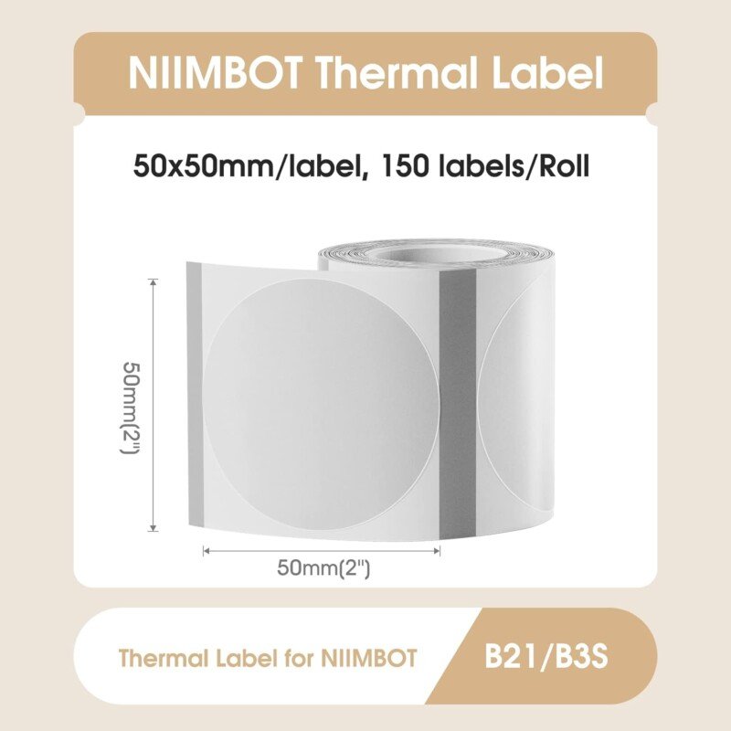 NIIMBOT Labels for B1/B21/B3S Label Printer, Thermal Labels 2'' x 2''(50x50mm), Waterproof, Oil-Proof Sticker Labels, 1 Roll of 150 Sticker Labels (Round Clear) - Image 8