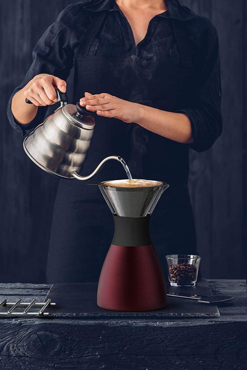 asobu Insulated Pour Over Coffee Maker (32 oz.) Double-Wall Vacuum, Stainless-Steel Filter and Take on the Go Carafe (Burgundy) - Image 3