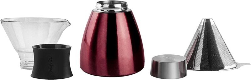 asobu Insulated Pour Over Coffee Maker (32 oz.) Double-Wall Vacuum, Stainless-Steel Filter and Take on the Go Carafe (Burgundy) - Image 8