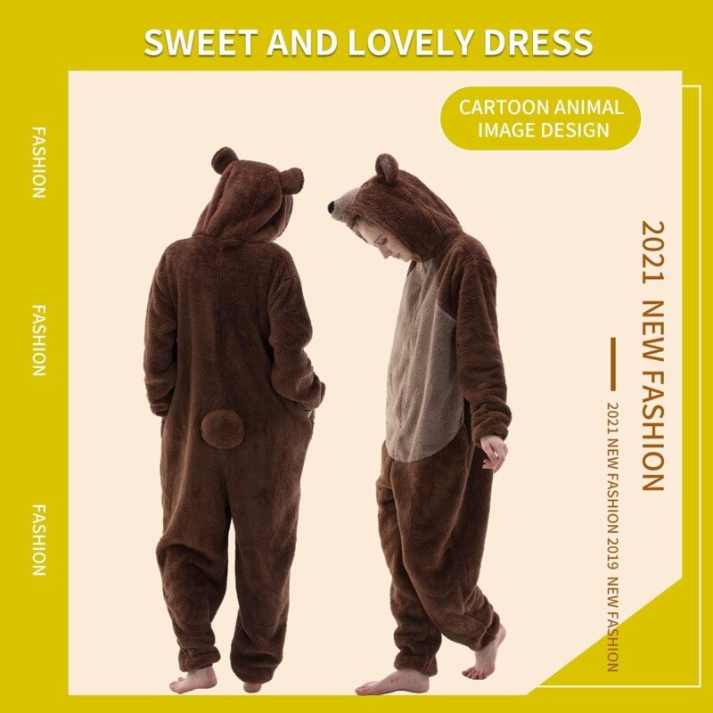 Polar Bear Unisex Adult Onesie Pajamas Cosplay Animal One Piece Halloween Costume Sleepwear - Image 19