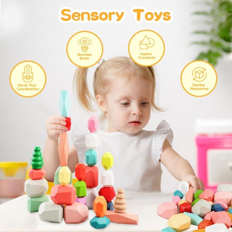 48PCS Wooden Stacking Building Blocks Montessori Toys for 1 2 3 4 5 6 Year Old Girls Boys Preschool Educational Sensory Toys for Toddlers 1-3 STEM Learning Toys Ages 2-4 Kids Games Gift - Image 6