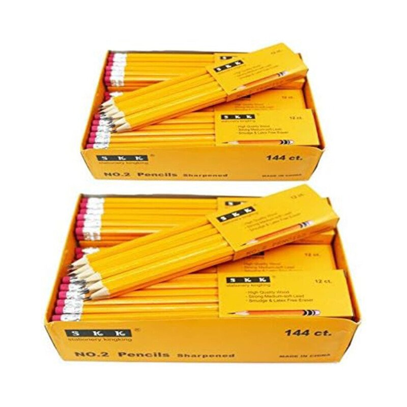 SKKSTATIONERY Pre-sharpened pencils, Pencils Sharpened with eraser top, #2 HB pencil, 144/box (Box of 2)