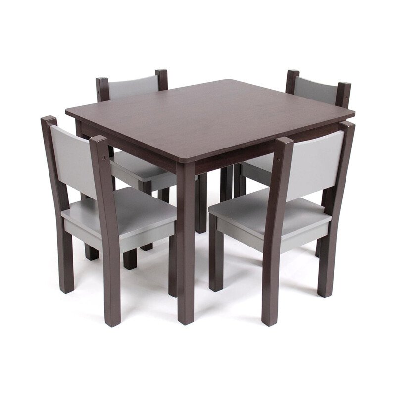 Humble Crew, Espresso/Grey Modern Table Set, 4 Chairs-Toddler