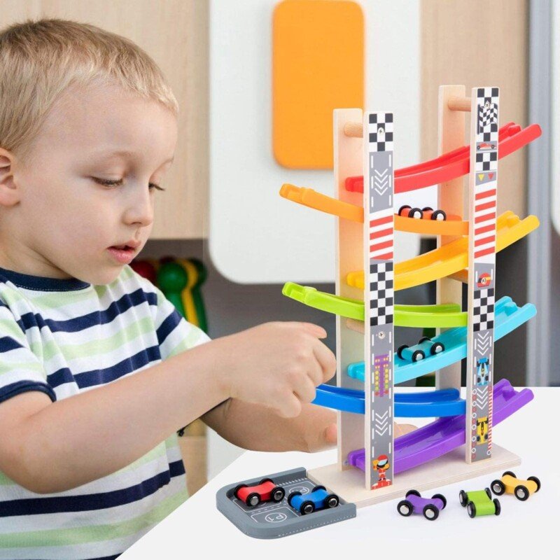 WOOD CITY Toddler Toys for 1 2 3 Years Old, Wooden Car Ramp Racer Toy Vehicle Set with 7 Mini Cars & Race Tracks, Montessori Toys for Toddlers Boys Girls Gift - Image 7