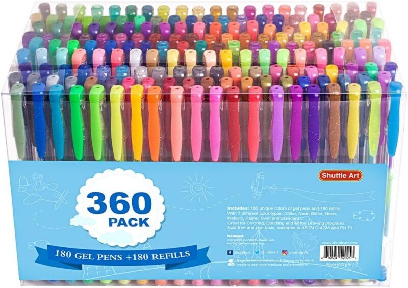 360 Pack Gel Pens Set with 180 Colors Refills Perfect for Coloring Art - Image 2