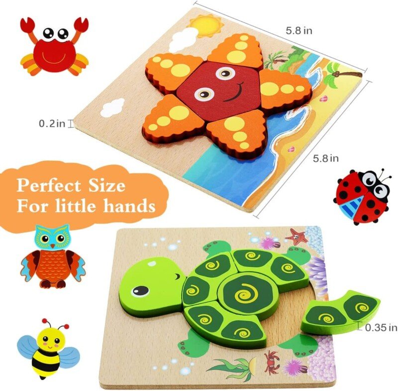 Montessori Toys for 1 2 3 Year Old Boys Girls Wooden Toddler Puzzles Kids Infant Baby Educational Learning Toys for Toddlers 1-3 Gifts 6 Animal Shape Jigsaw Eco Friendly Travel STEM Building Toy Games - Image 8