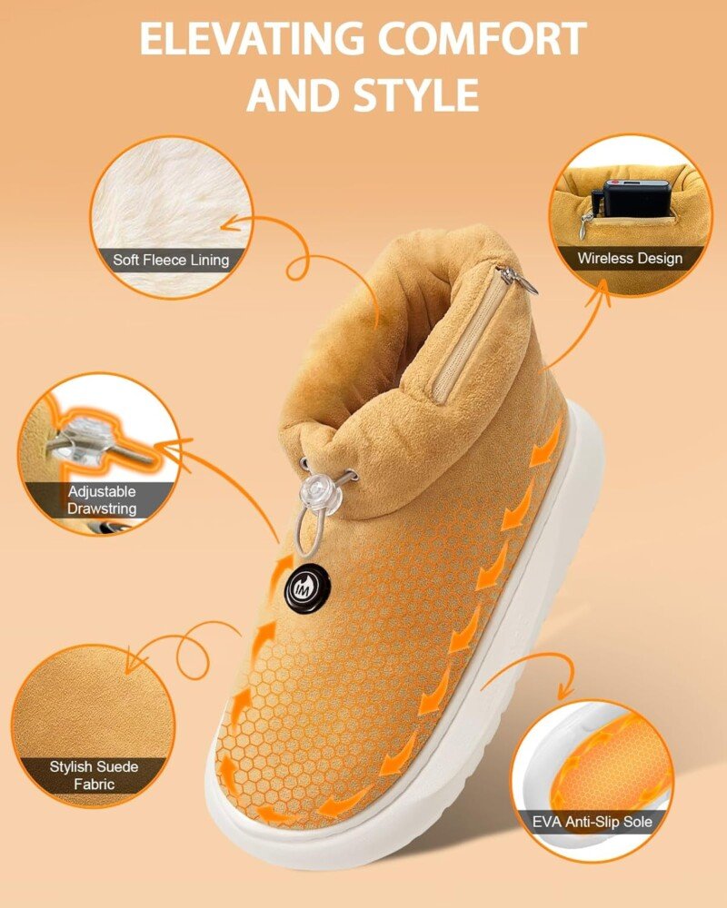 Heated Slippers Women, Unisex Electric Winter Boots Rechargeable Heated Slippers for Men 3 Levels Adjustable with 5000mAh Battery, Fast Heating Foot Warmer Shoes for House Outdoor - Image 7