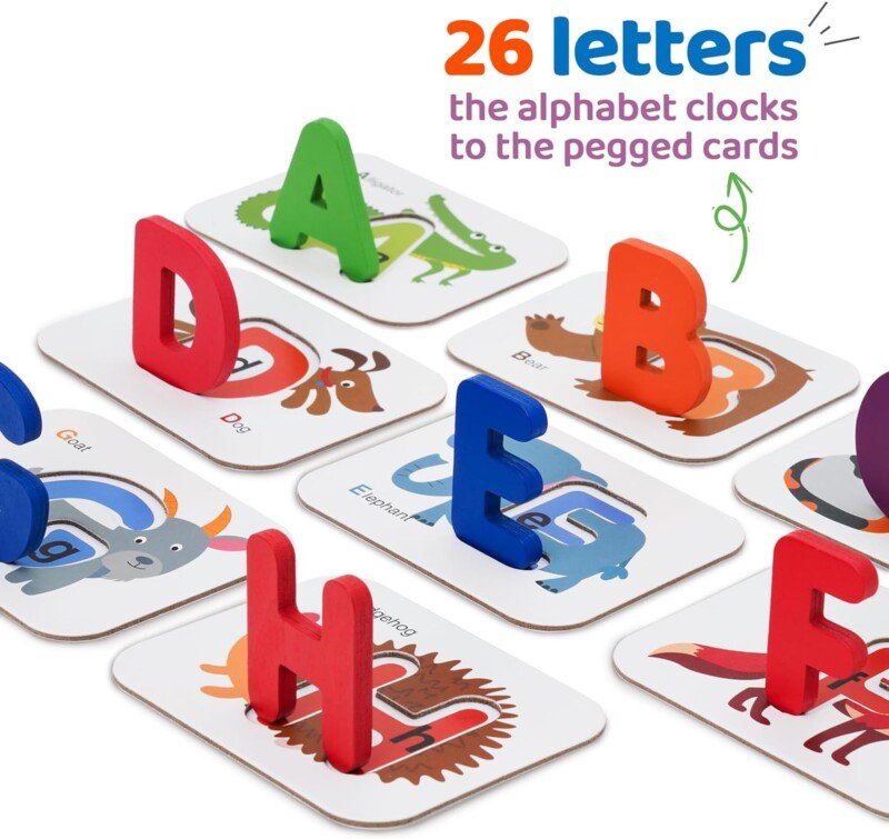 LIKEE Alphabet Number Flash Cards Wooden Letter Puzzle ABC Sight Words Match Games Counting Board Preschool Educational Montessori Toys for Toddlers Boys Girls 3+ Years (36 Cards& 37 Block) - Image 4