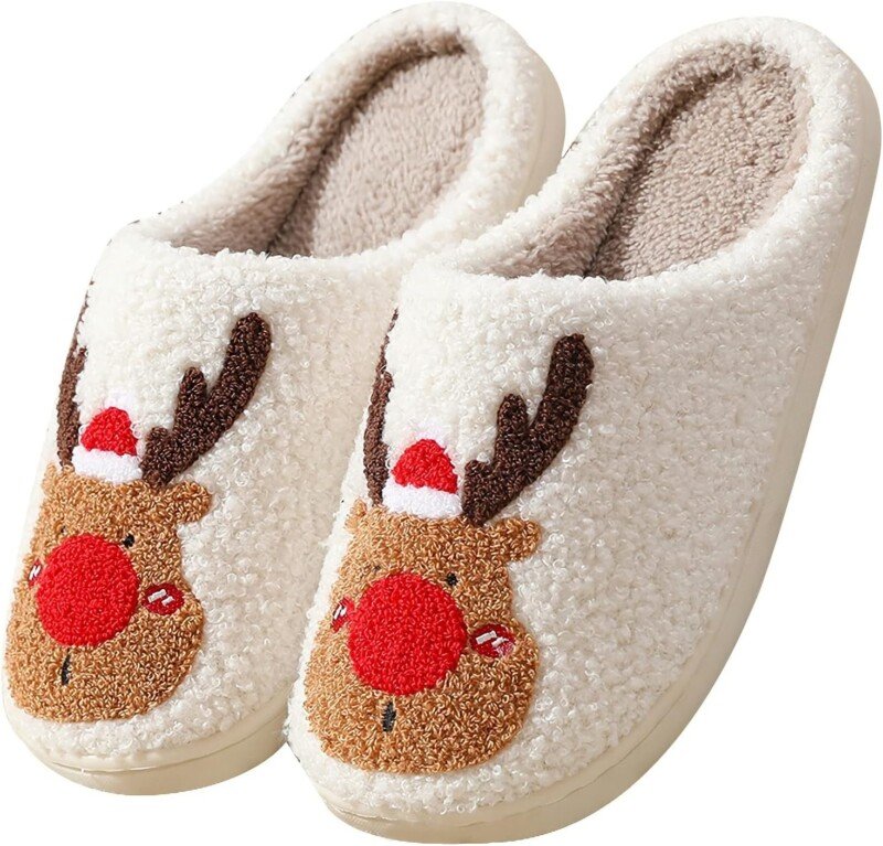 Christmas Fuzzy Warm Slippers Santa Reindeer Slippers - Image 9