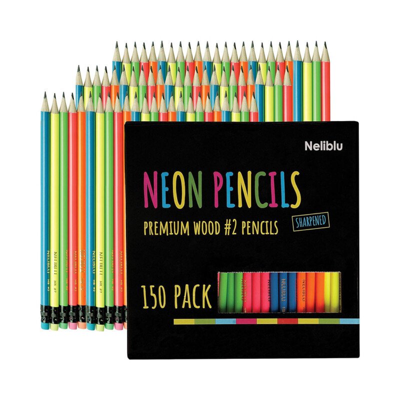 Premium Quality Pencils In Bulk - 150 Neon Sharpened Wood Pencils for Kids and Adults