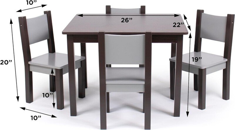 Humble Crew, Espresso/Grey Modern Table Set, 4 Chairs-Toddler - Image 10