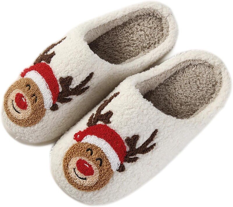 Christmas Fuzzy Warm Slippers Santa Reindeer Slippers - Image 2