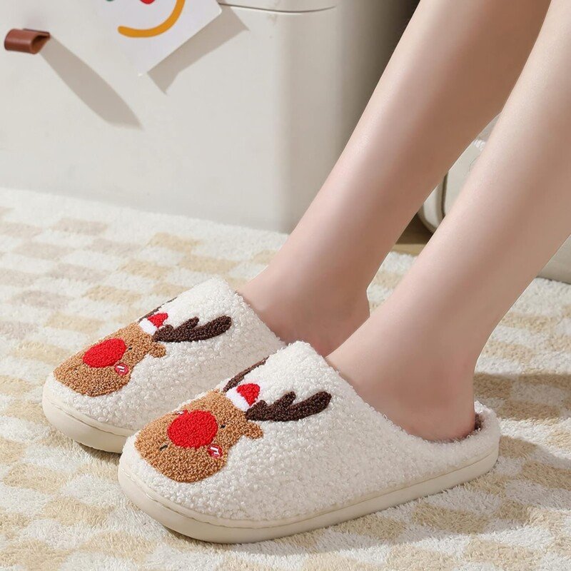 Christmas Fuzzy Warm Slippers Santa Reindeer Slippers - Image 12