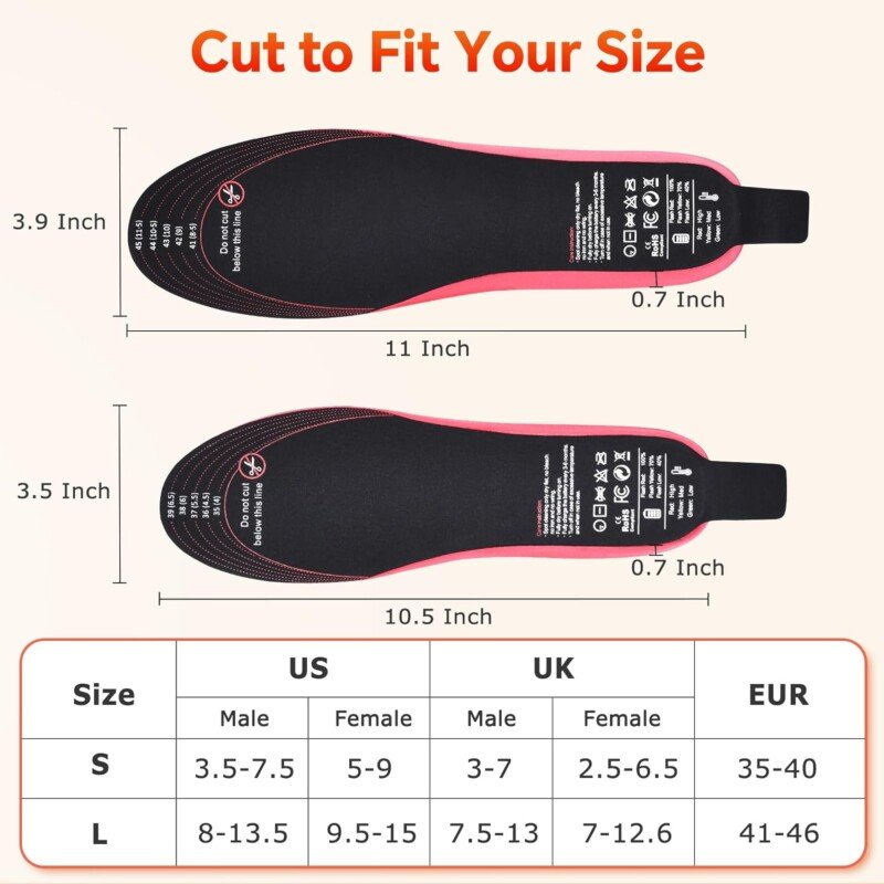 Heated Insoles, Rechargeable Heated Insoles for Men Women, 3500mAh Battery Powered Heated Insoles with Remote Control, Electric Heated Insoles Foot Warmers Boot Warmers for Hunting Skiing Hiking - Image 9