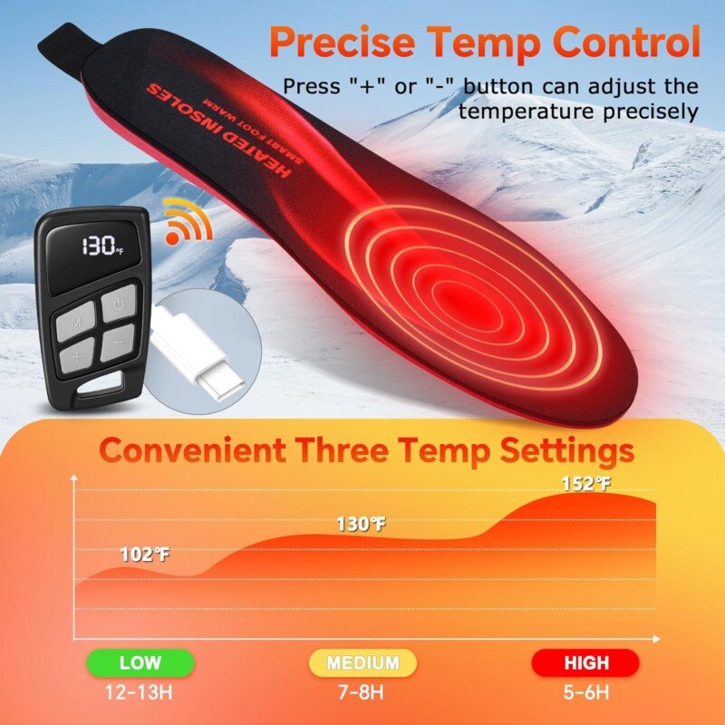 Heated Insoles, Rechargeable Heated Insoles for Men Women, 3500mAh Battery Powered Heated Insoles with Remote Control, Electric Heated Insoles Foot Warmers Boot Warmers for Hunting Skiing Hiking - Image 6