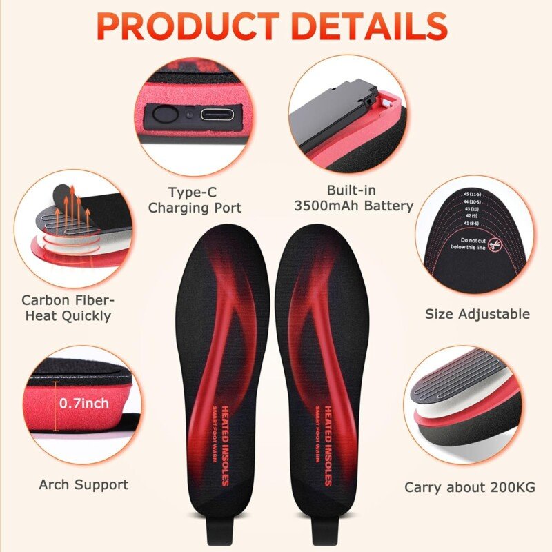 Heated Insoles, Rechargeable Heated Insoles for Men Women, 3500mAh Battery Powered Heated Insoles with Remote Control, Electric Heated Insoles Foot Warmers Boot Warmers for Hunting Skiing Hiking - Image 7