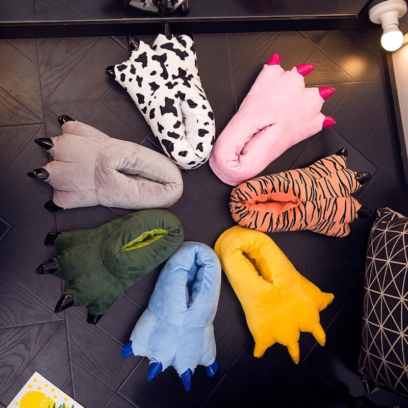 Dinosaur Claw Slippers Winter WarmUnisex Paw Shoes plush Monster Slippers - Image 16